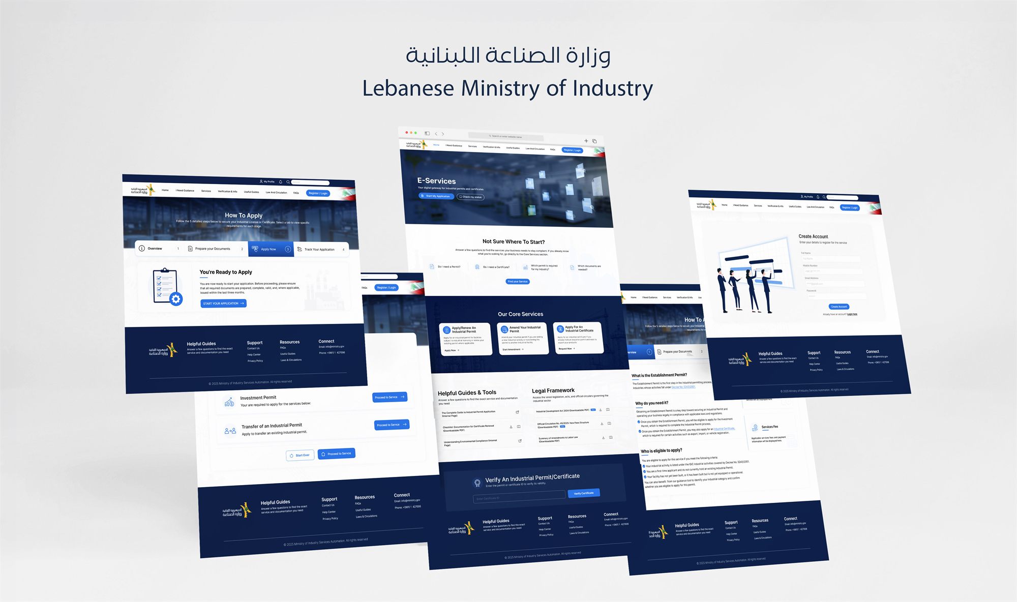 Lebanese Ministry of Industry e-services platform screens
